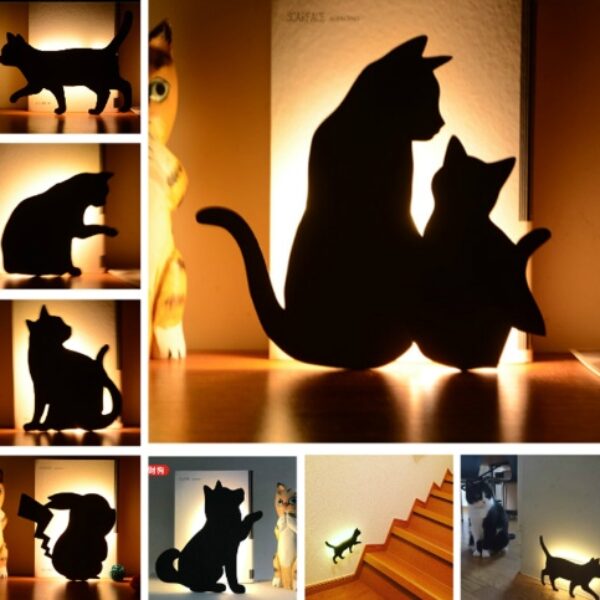 LED Animal Dog Cat Shape Night Light Sensor Control Smart Sound Wall Lamp Home Corridor Balcony Night Lamp Baby Kids Sleep Lamps
